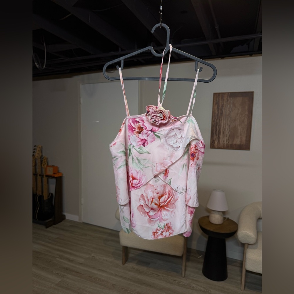 CUPCAKE AND CASHMERE PINK FLORAL TOP WITH ADJUSTABLE STRAPS